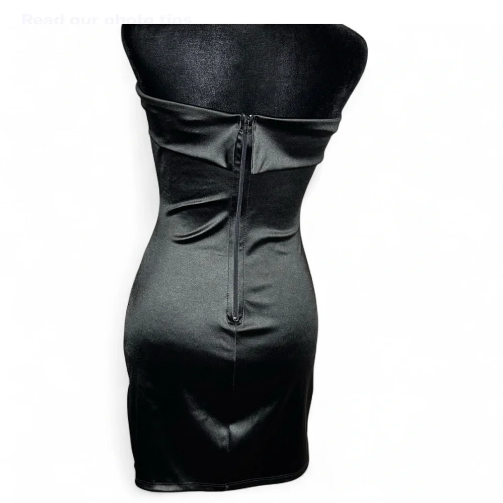 WINDSOR  Black Satin Strapless Mini Dress S, With Elegant Design. Good Condition